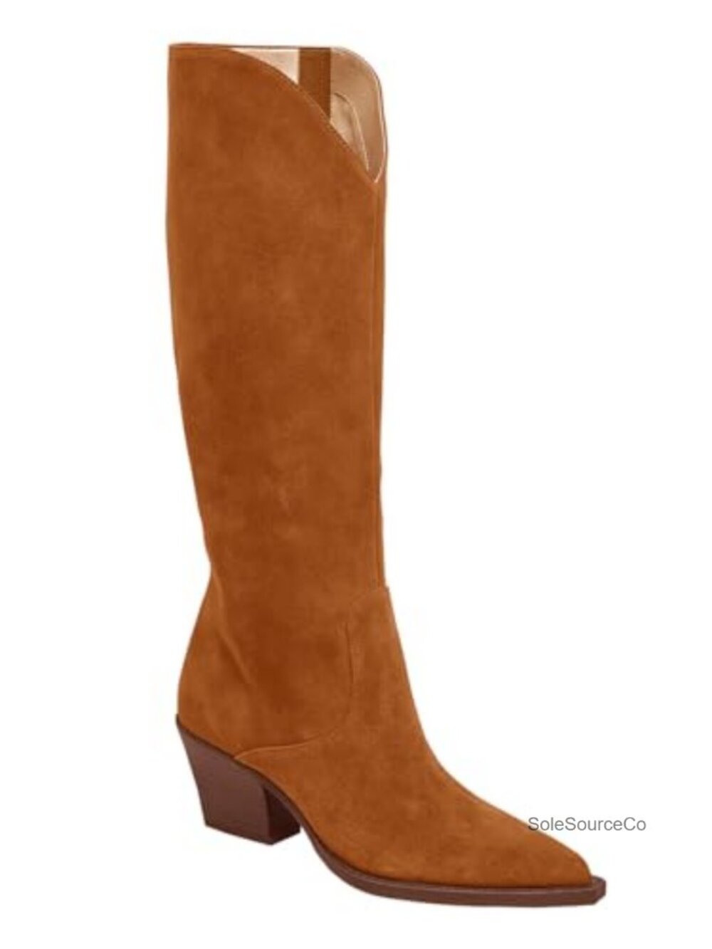 Wide Calf Faux Suede Knee High Western Cowboy Boots Chunky Heel Pointed Toe